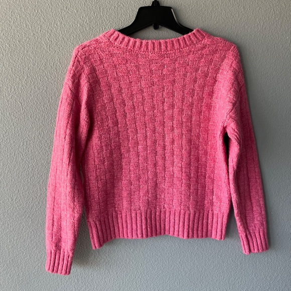 Pink V-Neck Crop Sweater - Picture 6 of 9